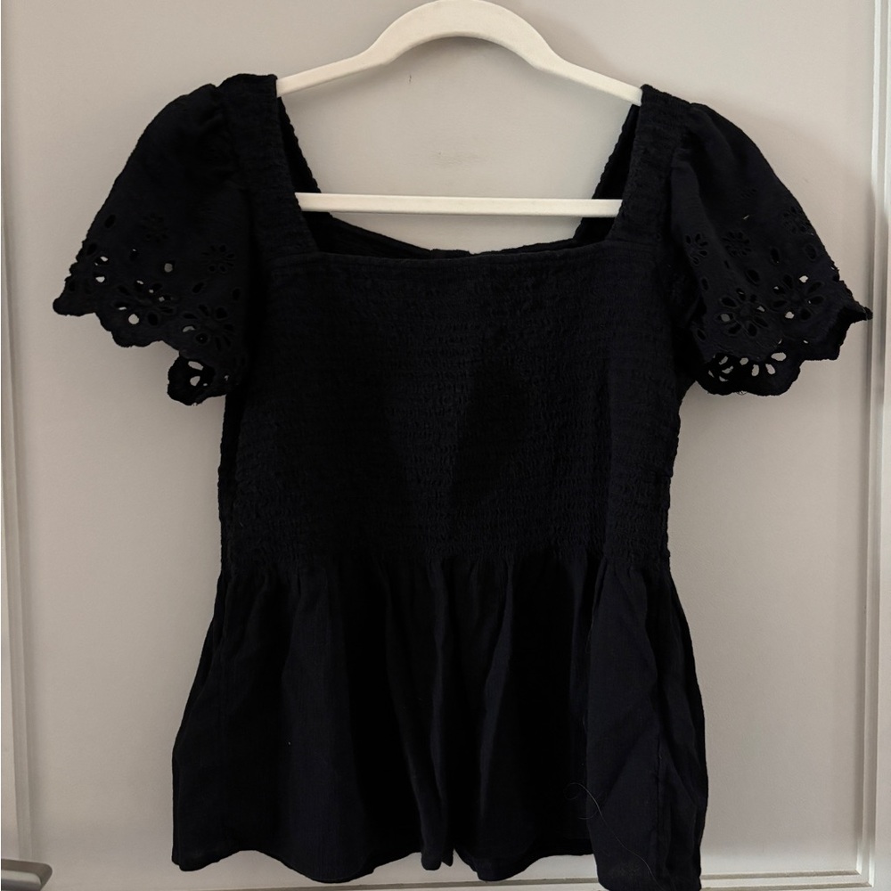 Madewell Black Eyelet Sleeve Blouse